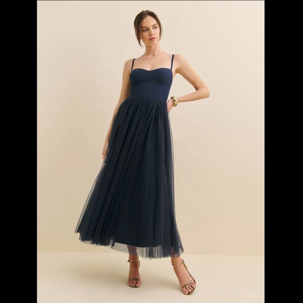 NEW W/ TAGS Reformation Esmarie Dress Navy Tulle - Size 8